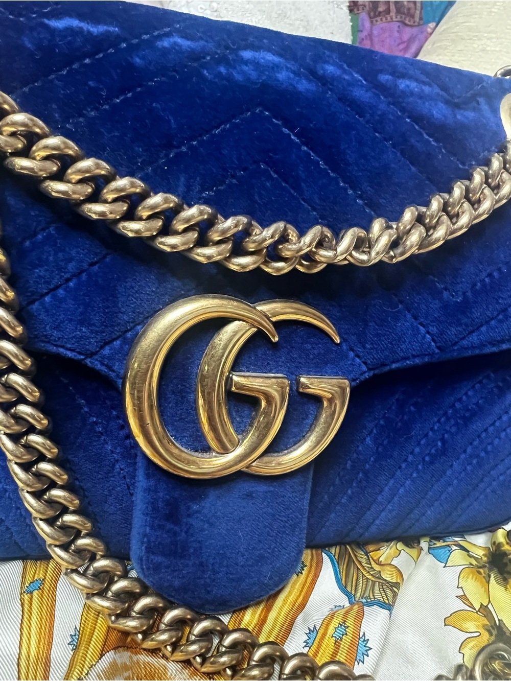 Gucci Royal Blue Velvet GG Marmont Crossbody Bag - Picture 5 of 16
